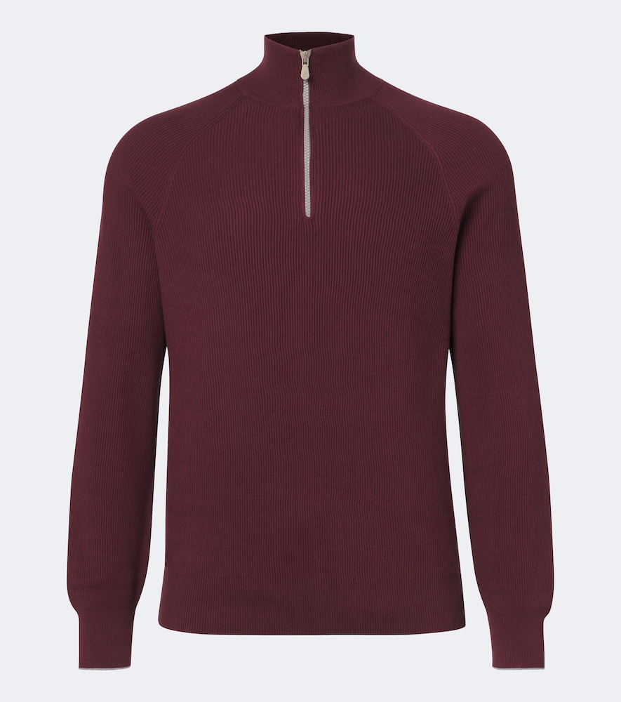 Brunello Cucinelli Men's Burgundy Ribbed-Knit Cotton Sweater UK Size 34 - Mytheresa