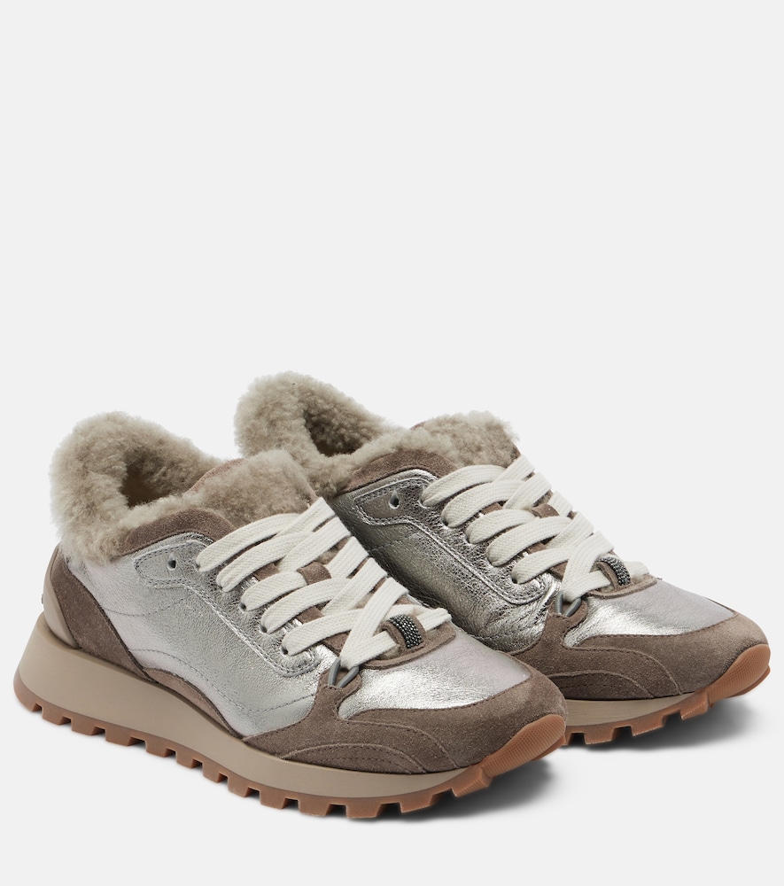 Brunello Cucinelli Monili shearling-trimmed leather sneakers