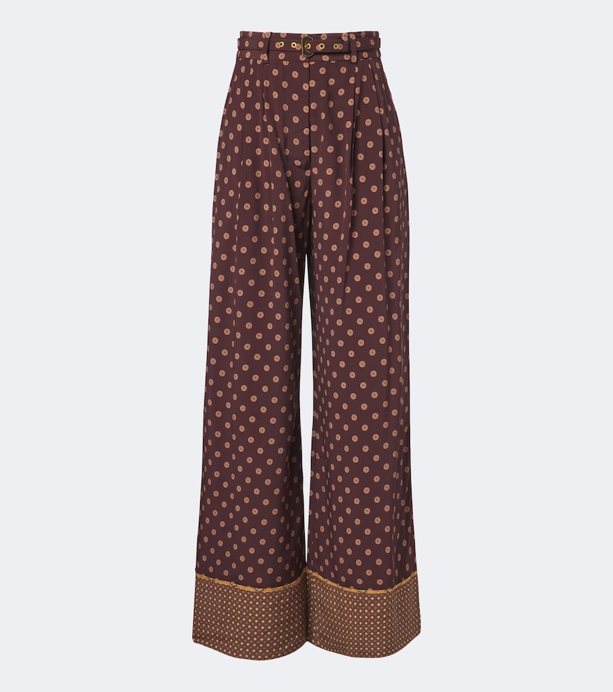 Zimmermann Belted Printed Wide-leg Pants In Brown