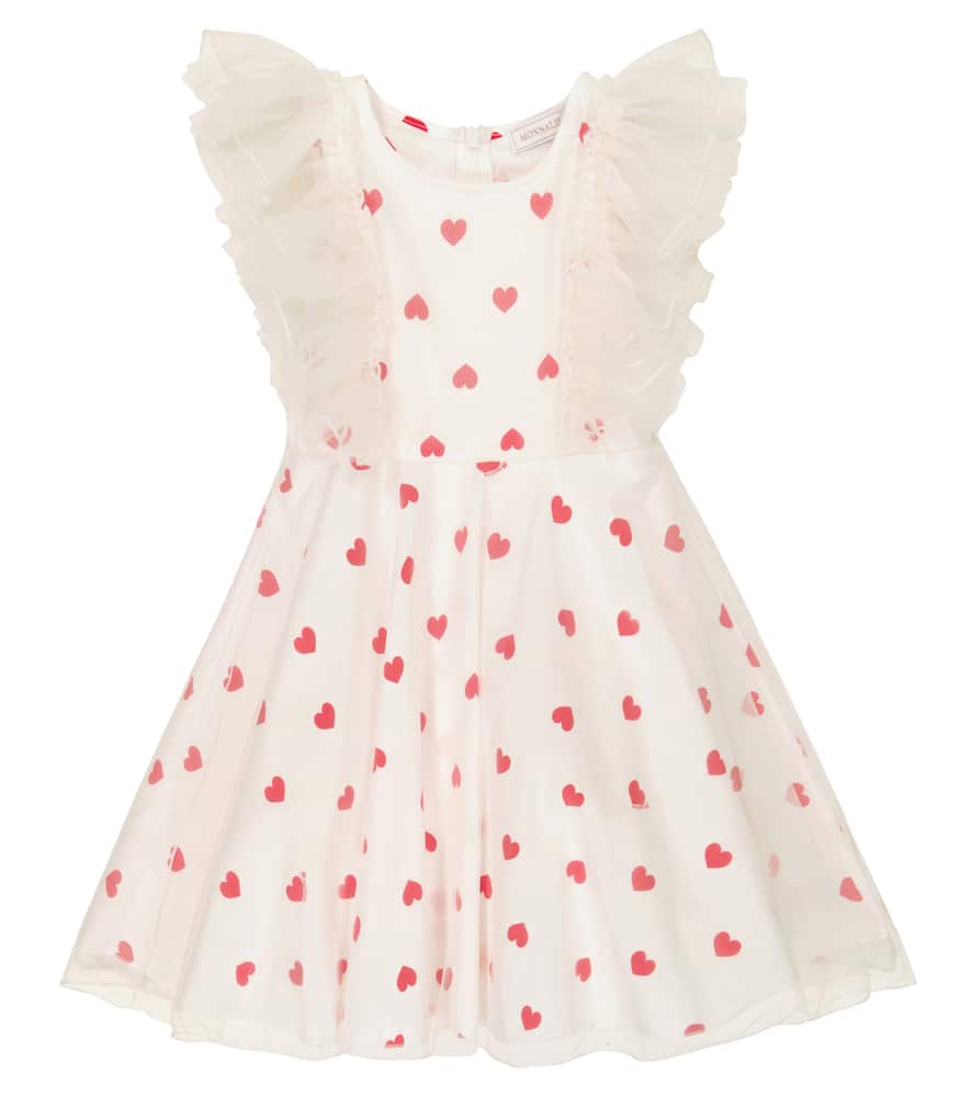 Monnalisa Heart printed ruffled cotton dress