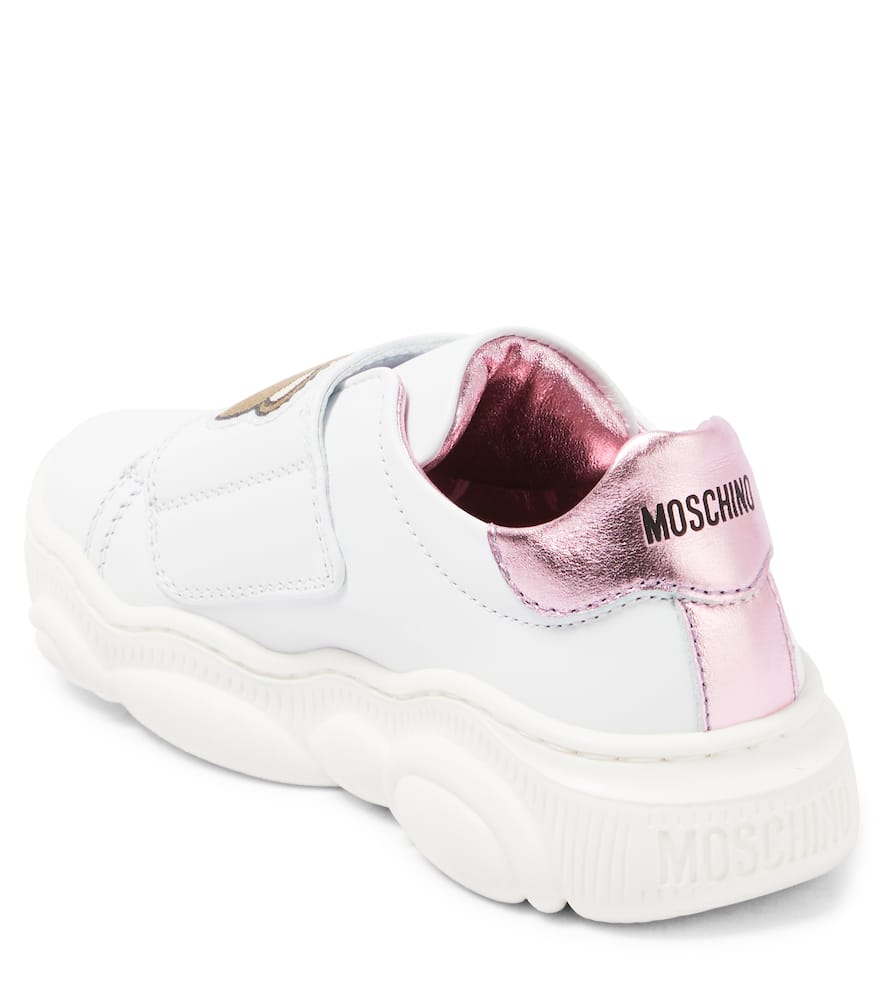 Shop Moschino Logo Leather Sneakers In Pink