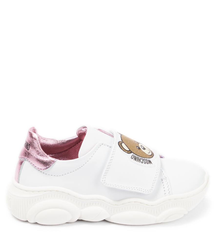 Shop Moschino Logo Leather Sneakers In Pink