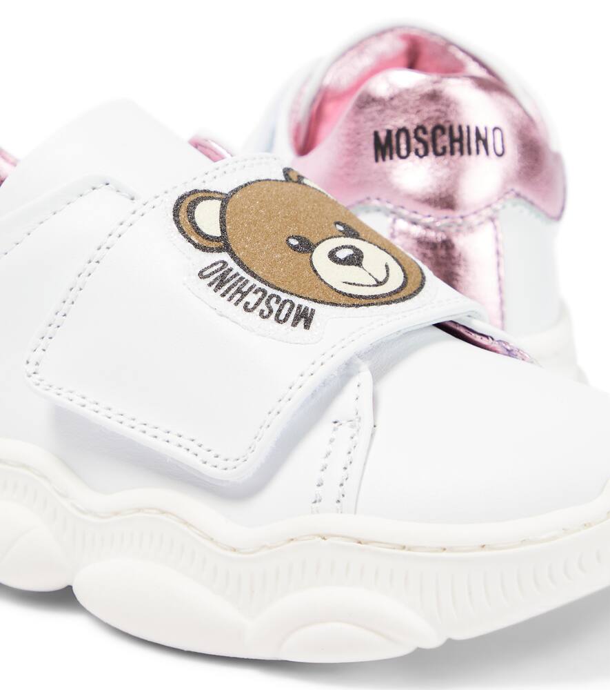 Shop Moschino Logo Leather Sneakers In Pink