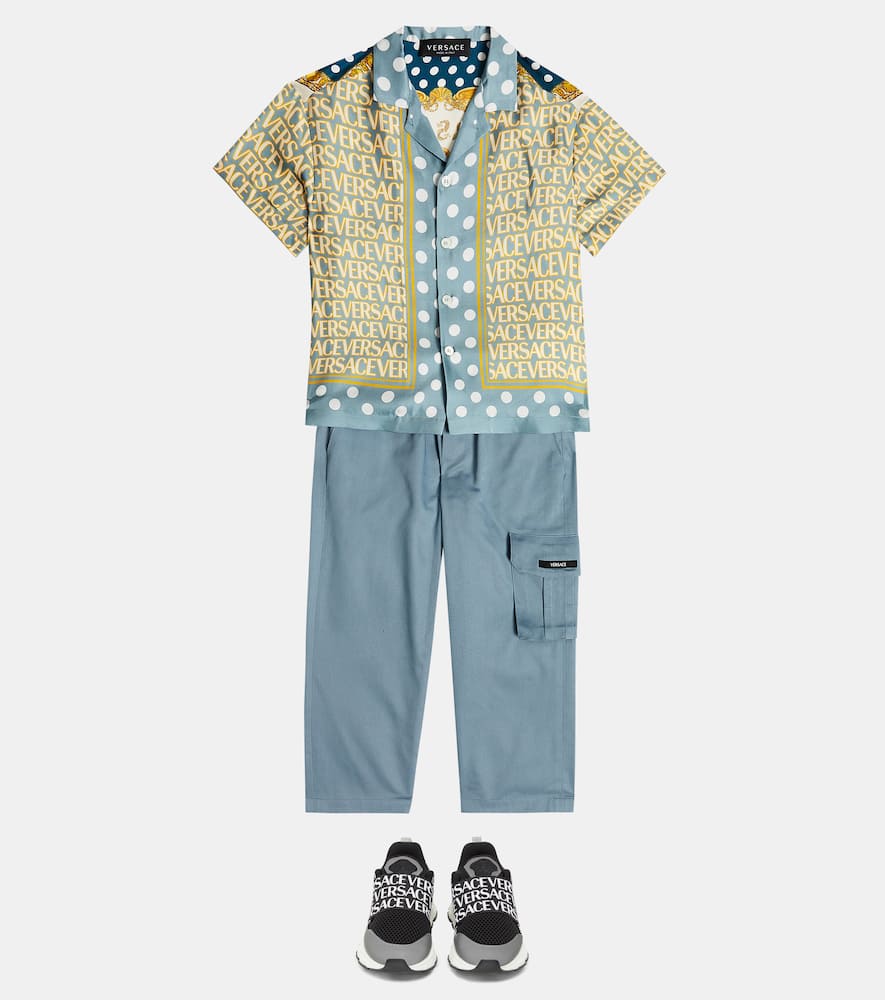 Versace Greca Gabardine Cargo Pants In Blue