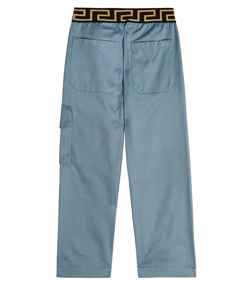 Shop Versace Greca Cotton Gabardine Pants In Blue