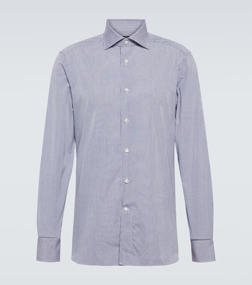 Zegna Trofeo Checked Cotton Shirt In Blue