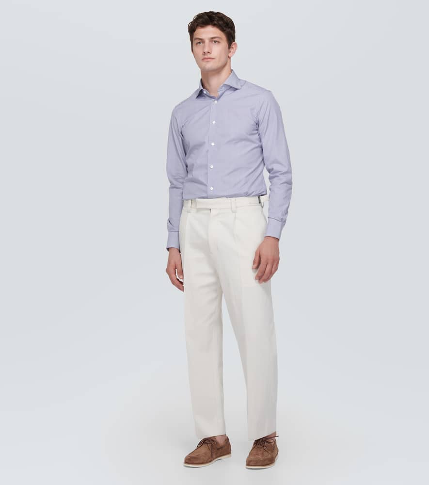 Zegna Trofeo Checked Cotton Shirt In Blue
