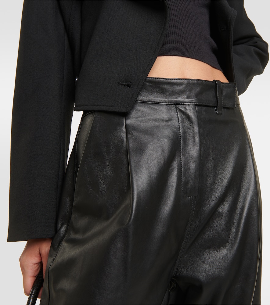 Shop Dorothee Schumacher Pleated Leather Wide-leg Pants In Black