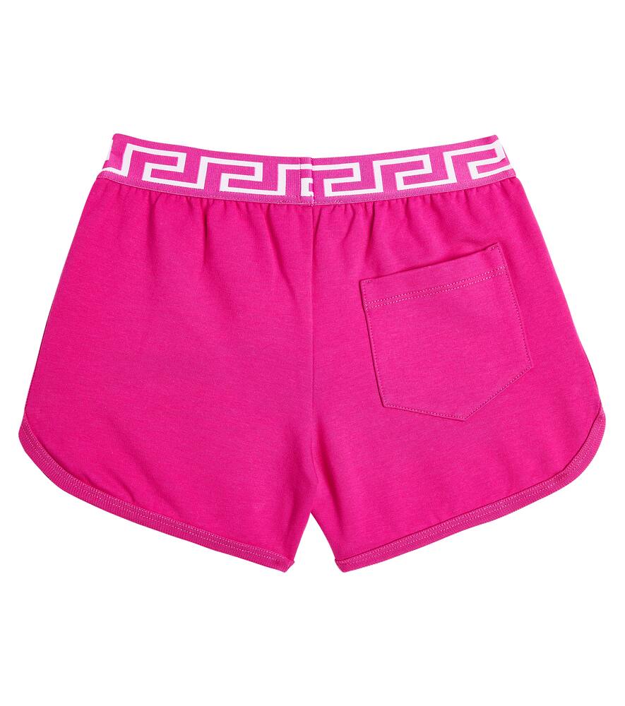 Shop Versace Greca Cotton-blend Jersey Shorts In Pink