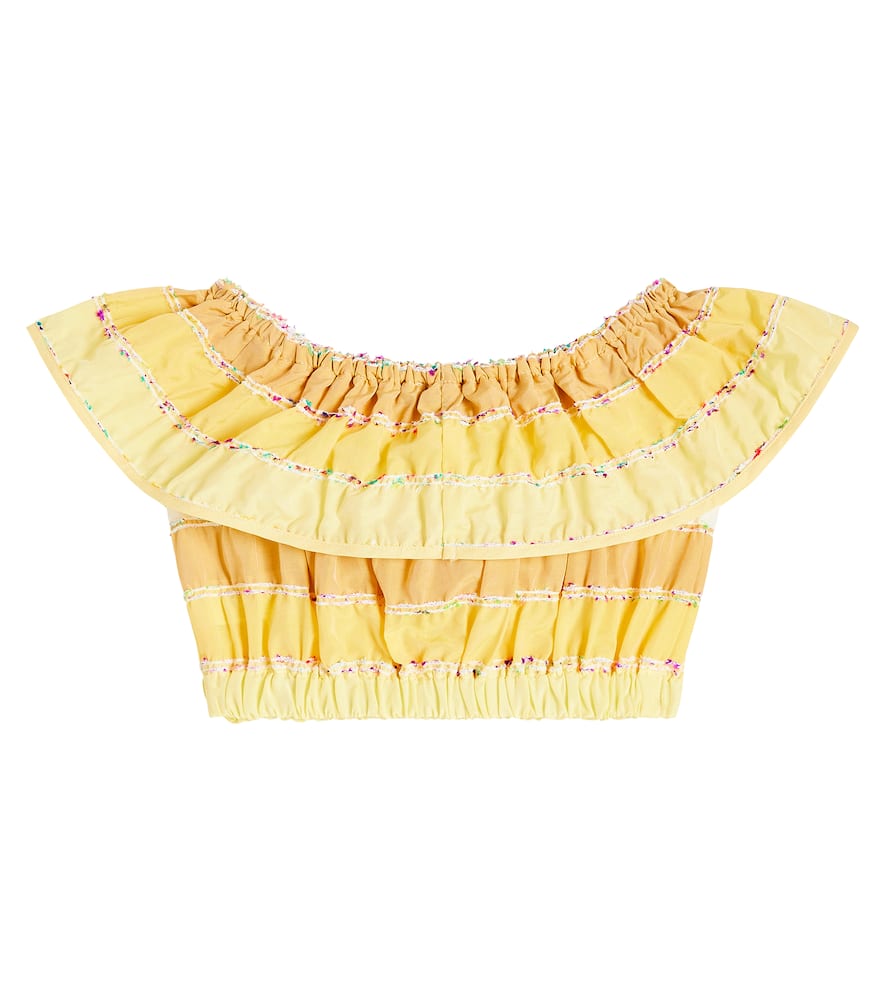 Shop Paade Mode Striped Ruffled Cotton Crop Top In Yellow