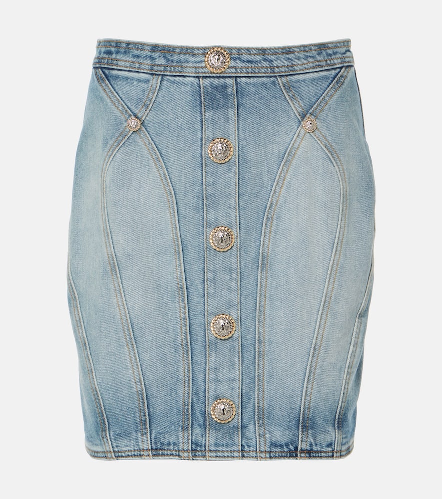 Balmain Buttoned Mini Denim Skirt In Blue