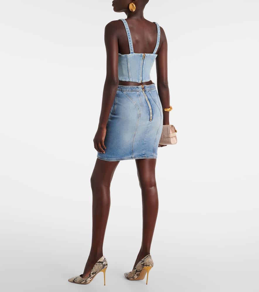 Balmain Buttoned Mini Denim Skirt In Blue