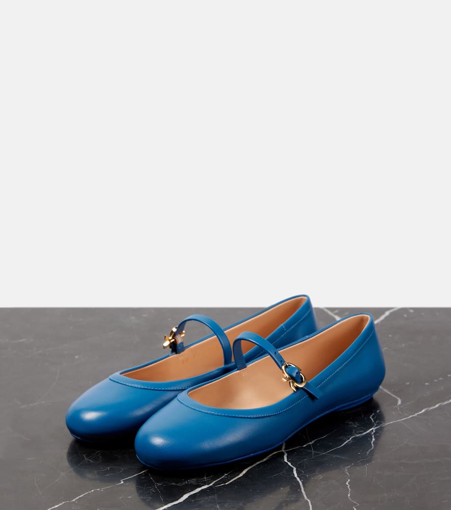 Gianvito Rossi Carla Leather Mary Jane Flats In Blue