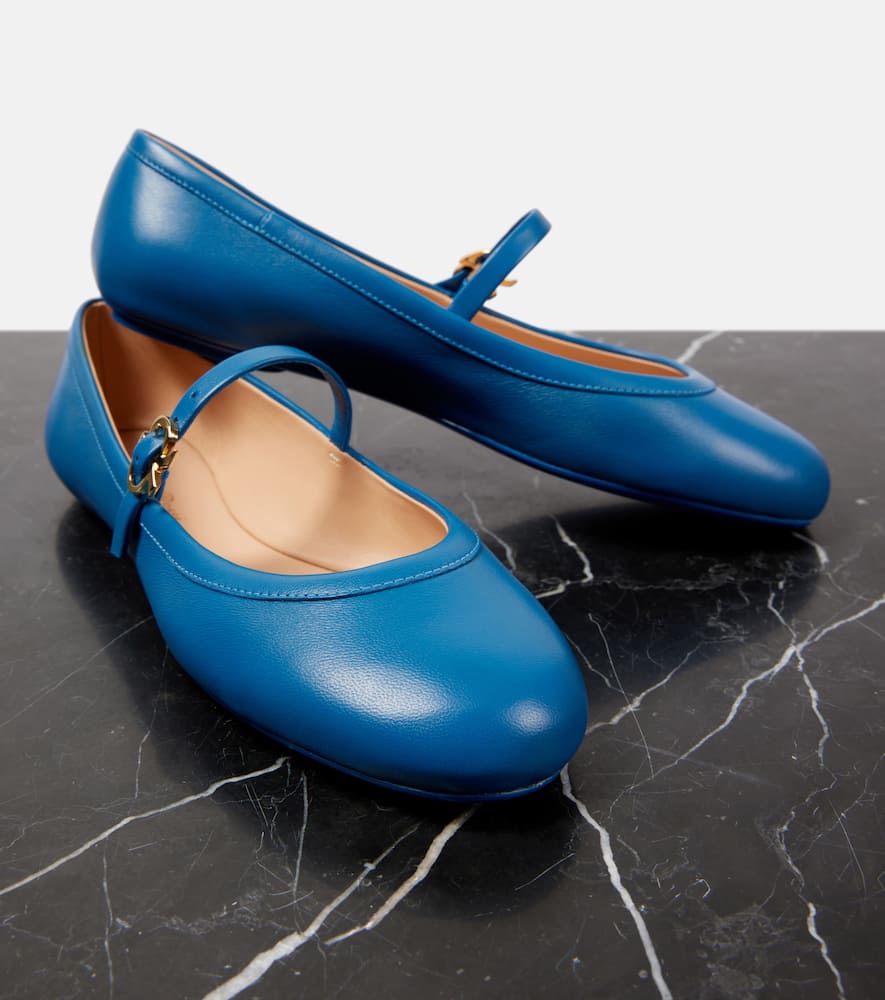Gianvito Rossi Carla Leather Mary Jane Flats In Blue