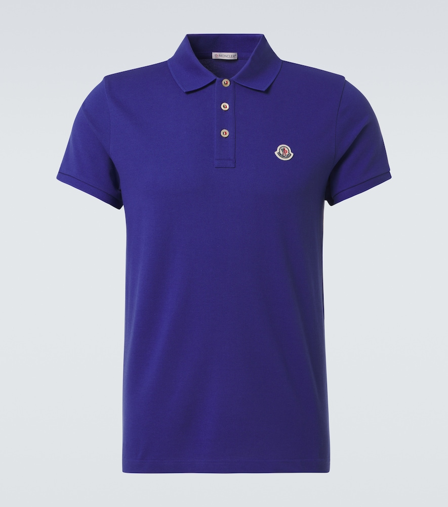 Moncler Cotton Polo Shirt With Logo Patch On The Front In Blackberry Jam
