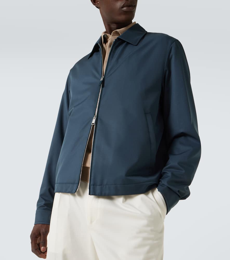 Shop Zegna Leather-trimmed Blouson In Blue