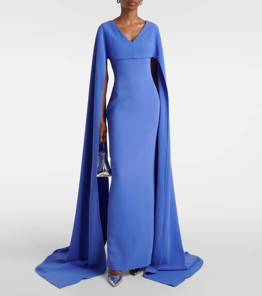 Solace London Morgan Caped Crêpe Gown In Blue