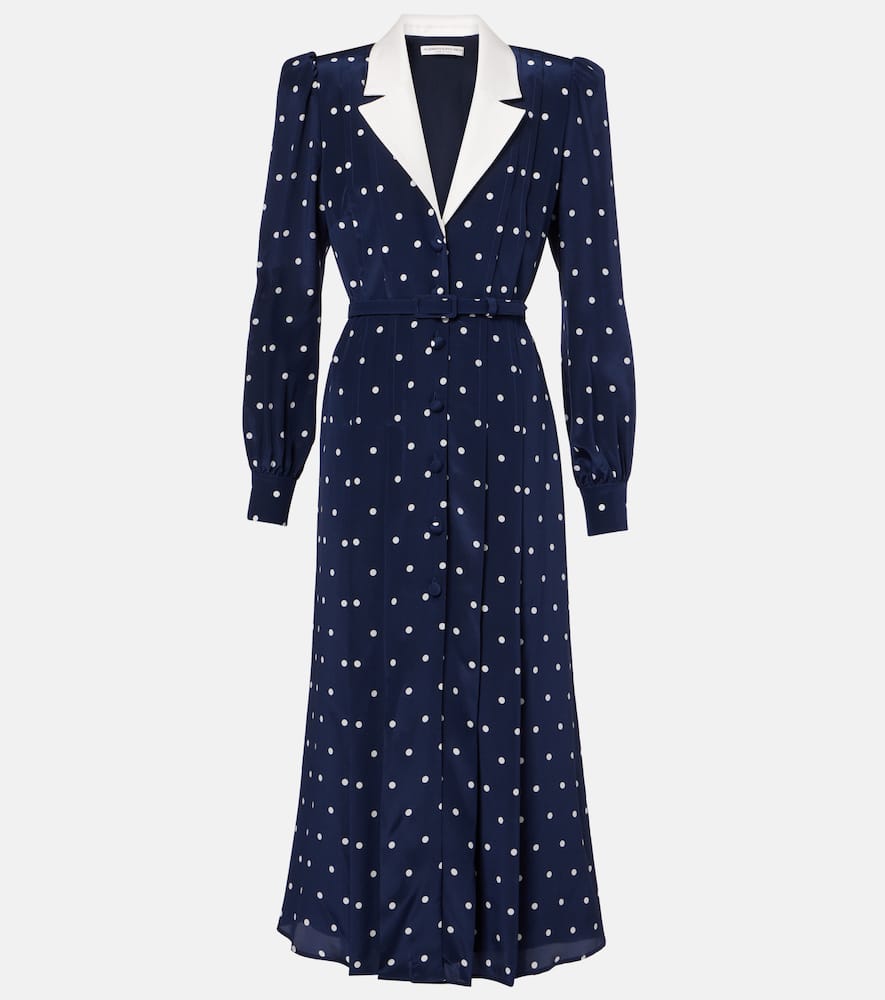 Polka-dot silk satin shirt dress