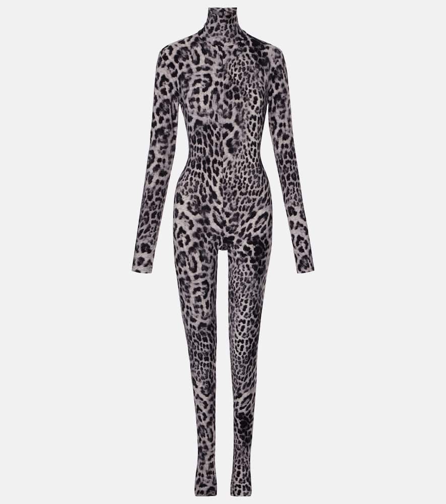 Leopard-print jersey catsuit