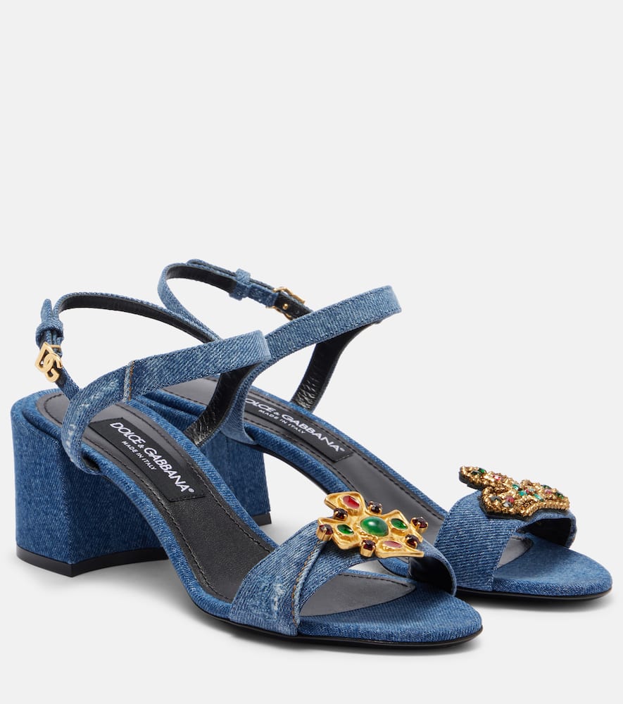 Dolce & Gabbana 60mm Jeweled Denim Block-heel Sandals In Blue