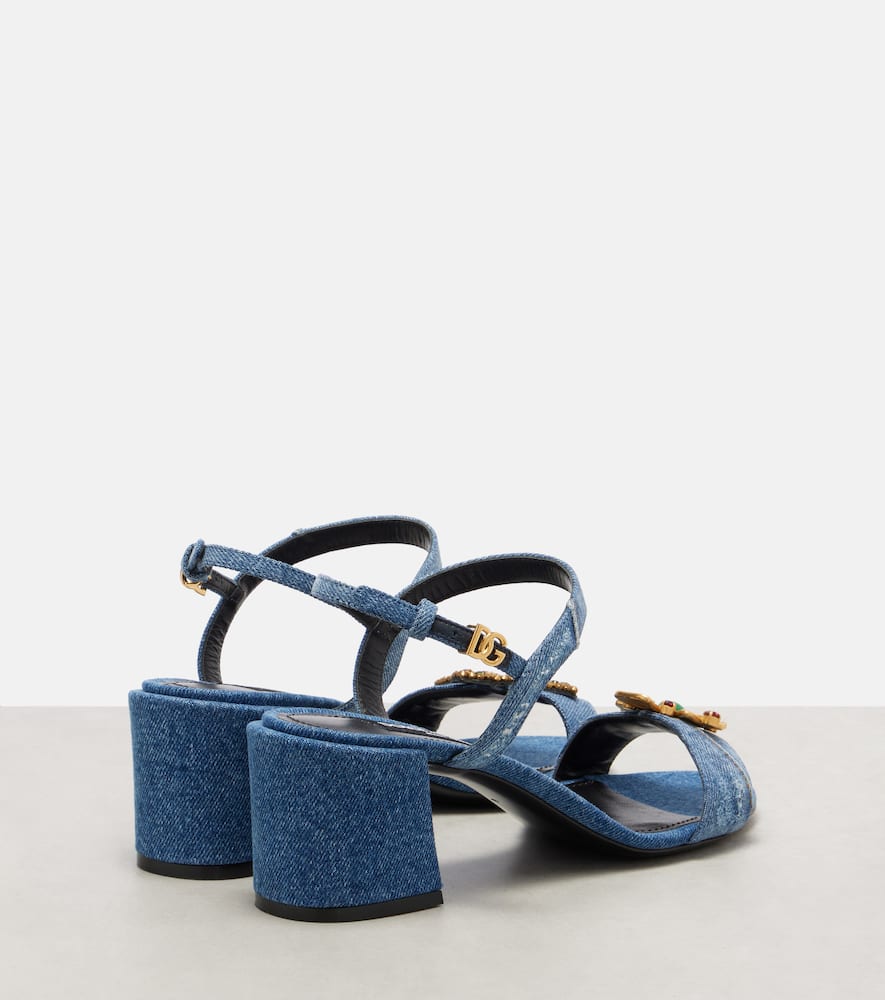 Dolce & Gabbana 60mm Jeweled Denim Block-heel Sandals In Blue
