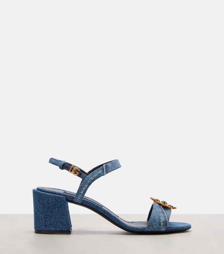 Dolce & Gabbana 60mm Jeweled Denim Block-heel Sandals In Blue