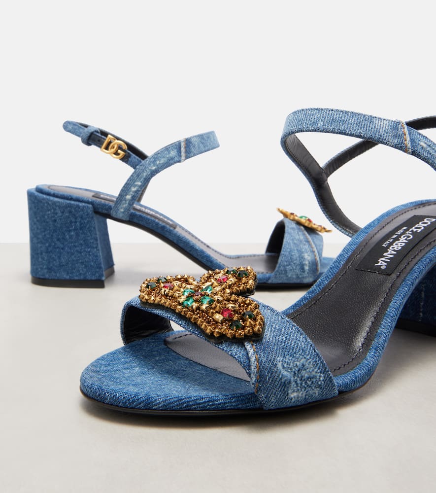 Dolce & Gabbana 60mm Jeweled Denim Block-heel Sandals In Blue