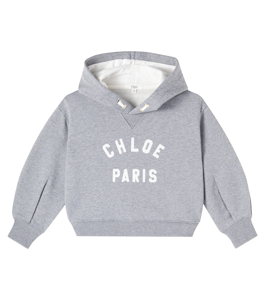 Chloé Kids Logo Cotton Fleece Hoodie In Gray