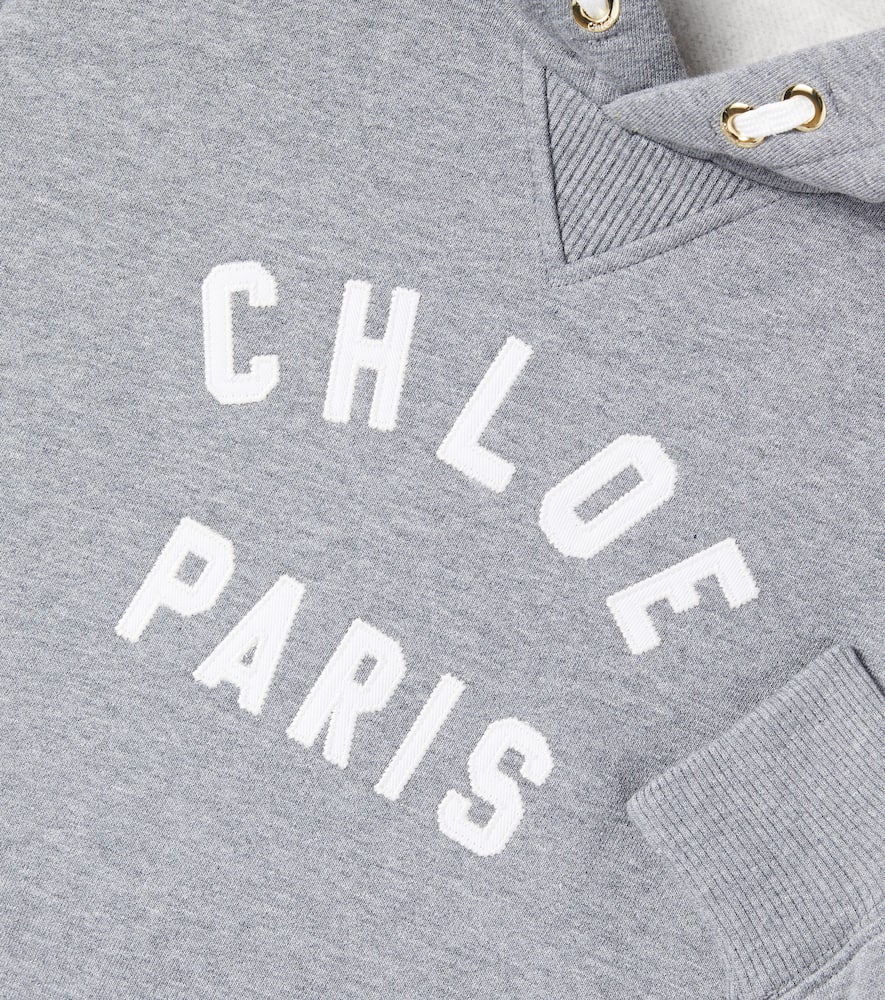 Chloé Kids Logo Cotton Fleece Hoodie In Gray