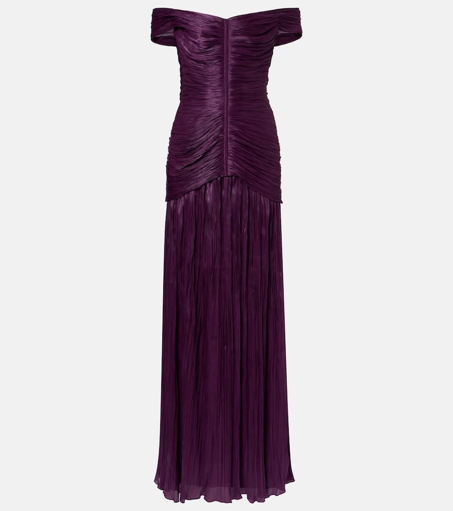 Marmar Halim Off-shoulder Crepe Bustier Gown In Purple