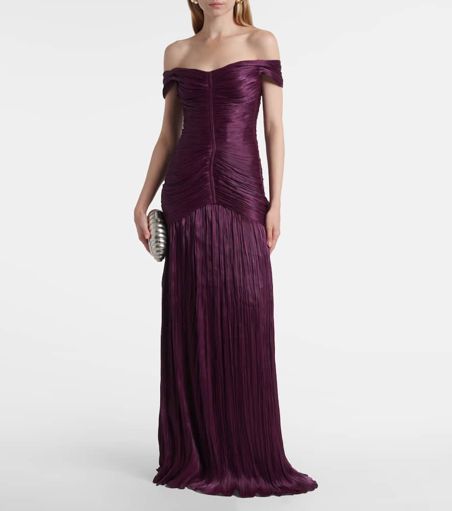 Marmar Halim Off-shoulder Crepe Bustier Gown In Purple