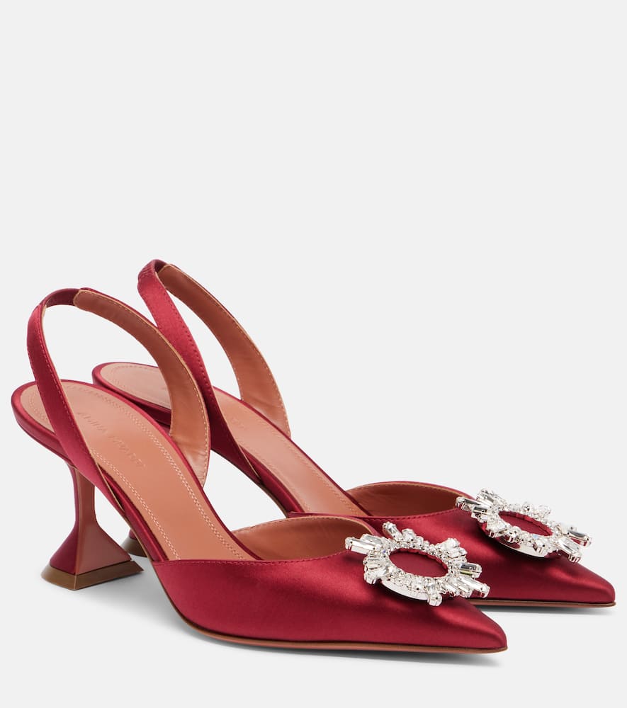 Amina Muaddi Verzierte Slingback-pumps Begum 70 Aus Satin In Red
