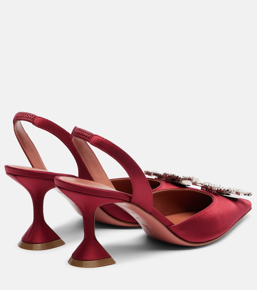 Amina Muaddi Verzierte Slingback-pumps Begum 70 Aus Satin In Red