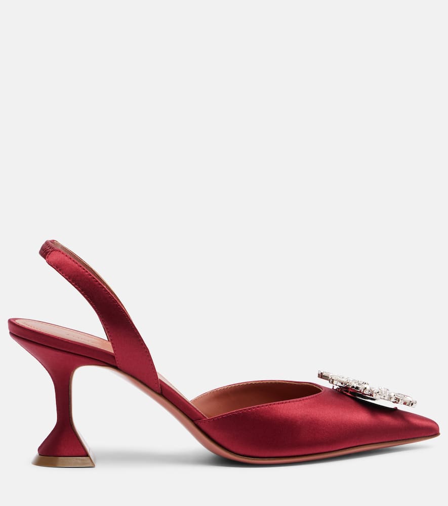 Amina Muaddi Verzierte Slingback-pumps Begum 70 Aus Satin In Red