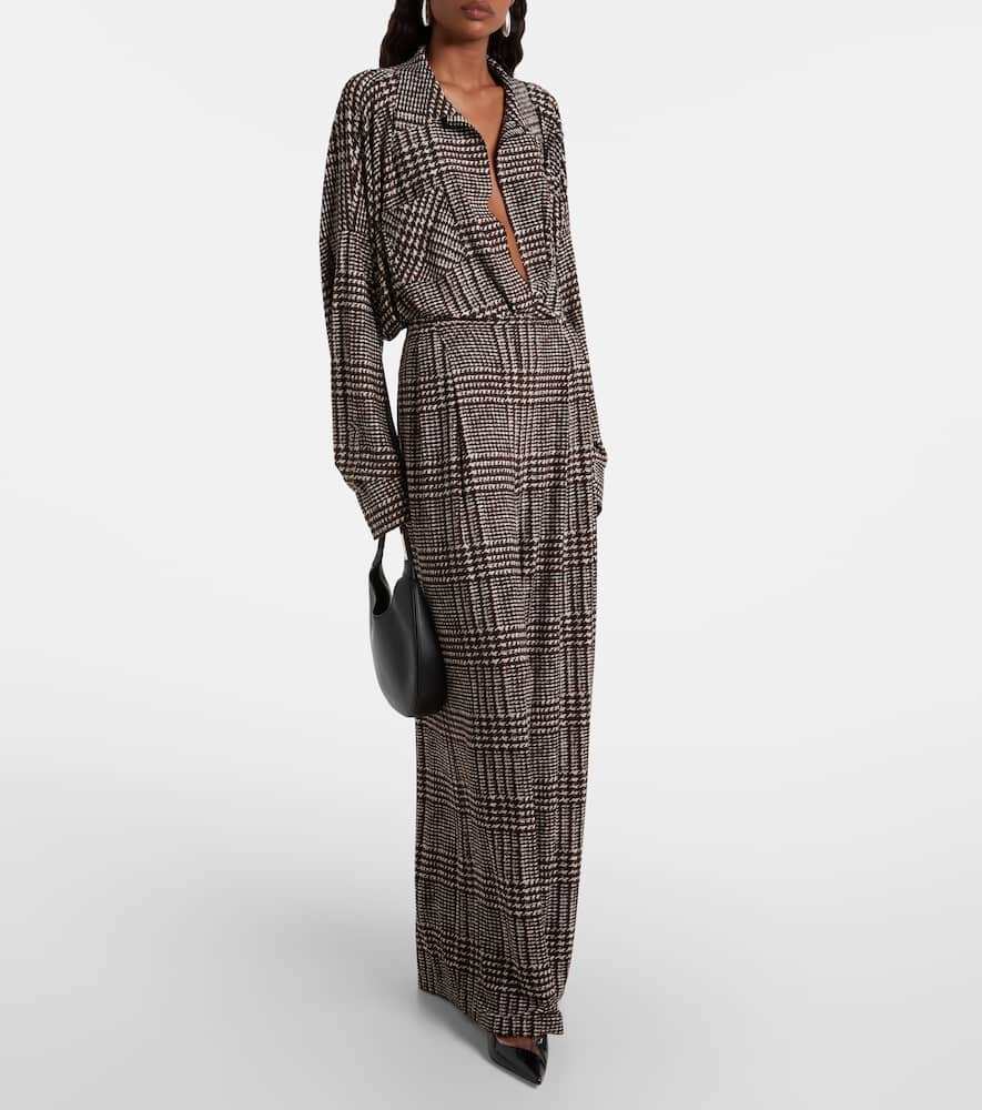 Norma Kamali Prince Of Wales Check Bodysuit In Brown