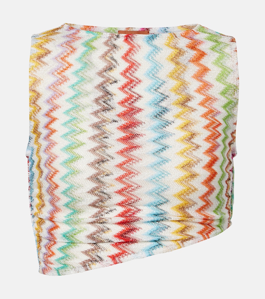 Top cropped in lamÃ© a zig zag