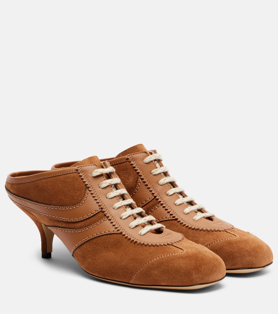 Dries Van Noten Women's Brown 65 Leather-Trimmed Suede Mules UK Size 5.5 - Mytheresa