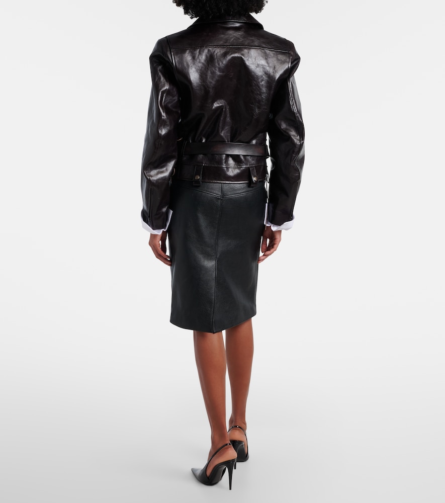 Belted Leather Pencil Skirt