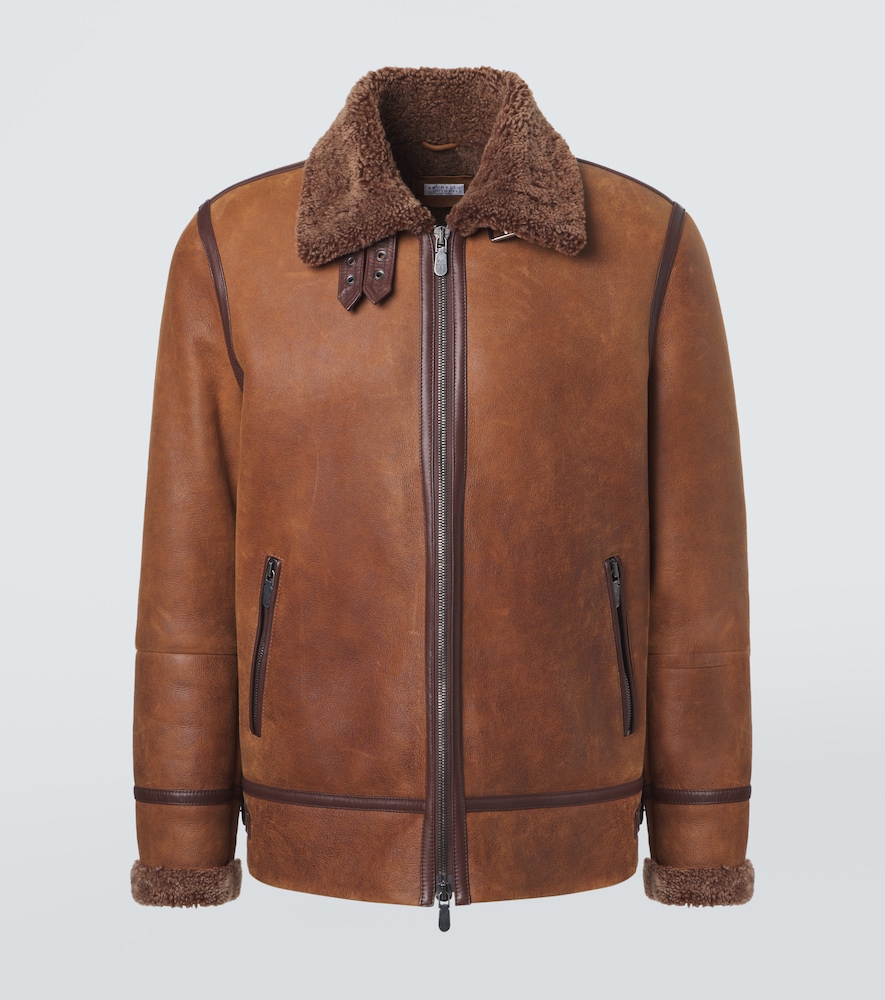 Brunello Cucinelli Men's Brown Shearling-Lined Leather Jacket UK Size 38 - Mytheresa