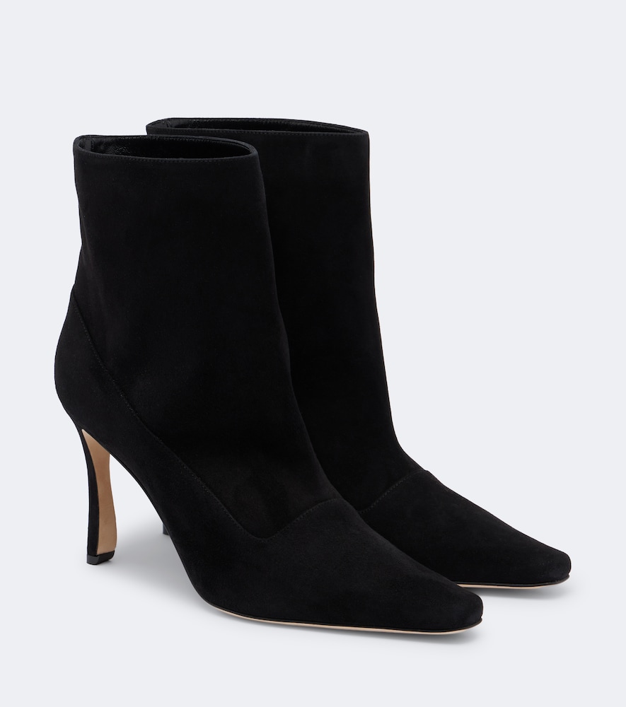 Manolo Blahnik Gostatu Suede Black Ankle Boots