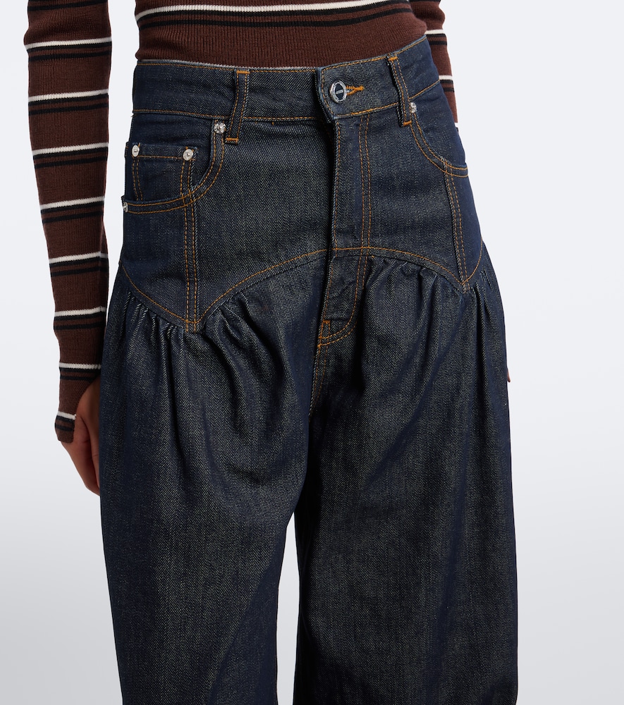 Gathered Barrel-Leg Jeans