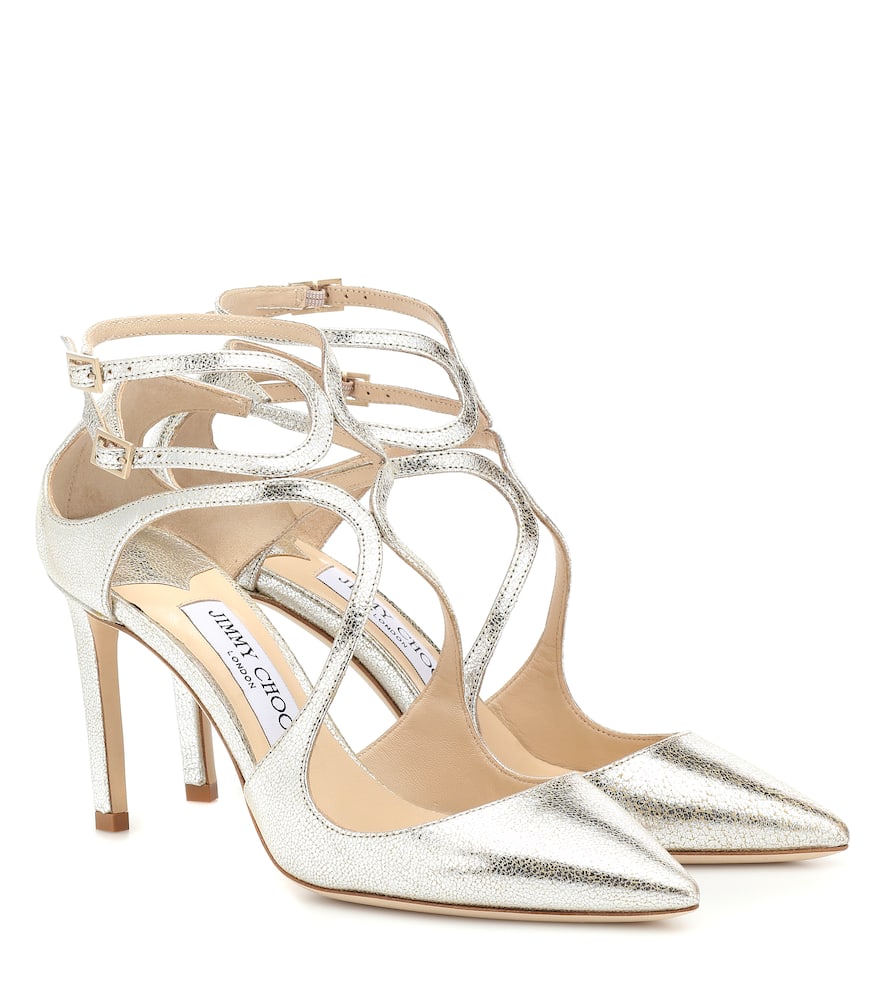Click to view more detailed imagery on our partner's website Jimmy Choo Lancer 85 Champagne Glitter Leather Pointy Toe Pumps