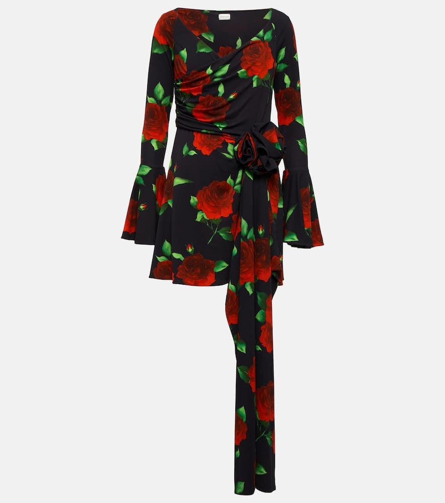 Shop Magda Butrym Floral Ruched Minidress In Black Print