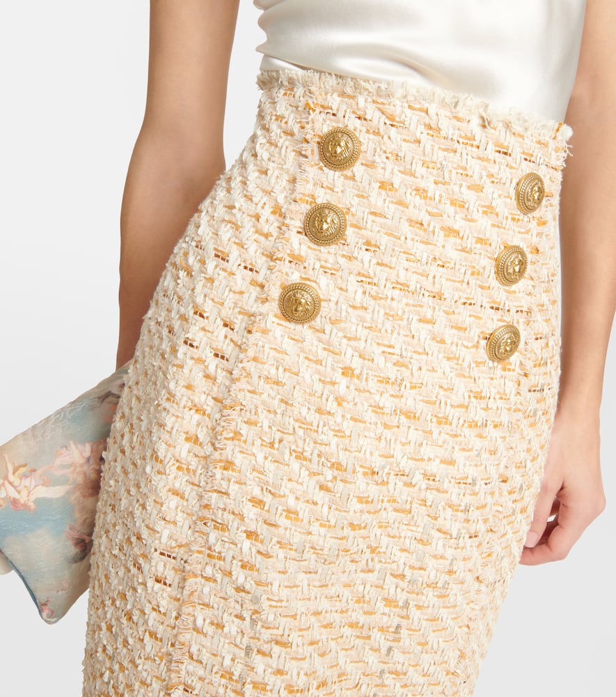Balmain Beige Tweed Skirt With Front Golden Buttons In Cotton Blend Woman In Multi-beige