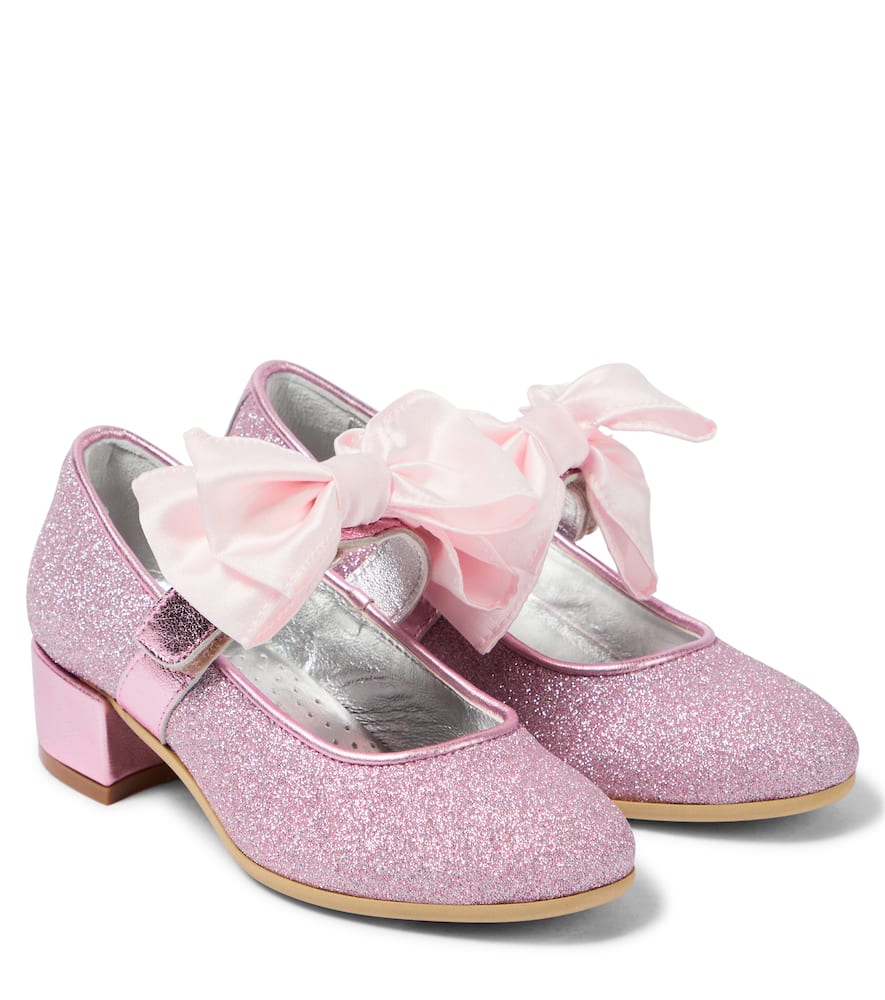 MONNALISA BOW-TRIMMED GLITTER BALLET FLATS