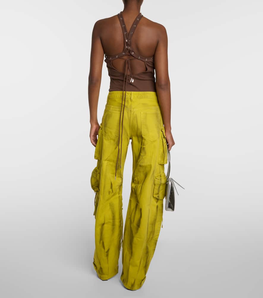 Attico Fern Wide-leg Cargo Jeans In Yellow