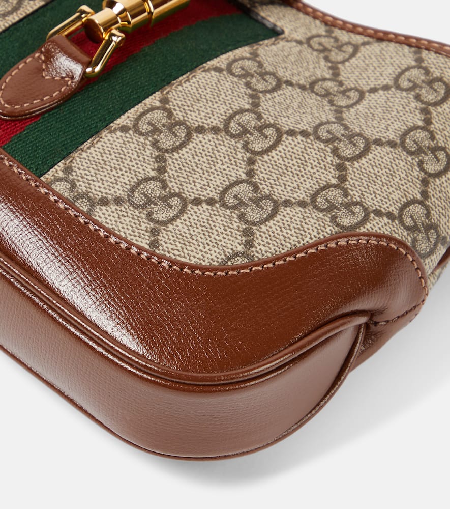 Gucci Jackie 1961 Small Webbing-trimmed Coated-canvas And Leather Shoulder Bag In Brown
