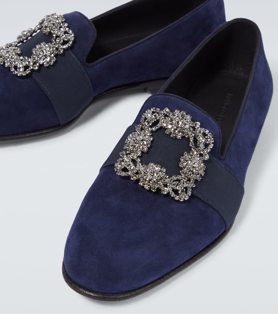Manolo Blahnik Carlton Embellished Suede Loafers In Blue
