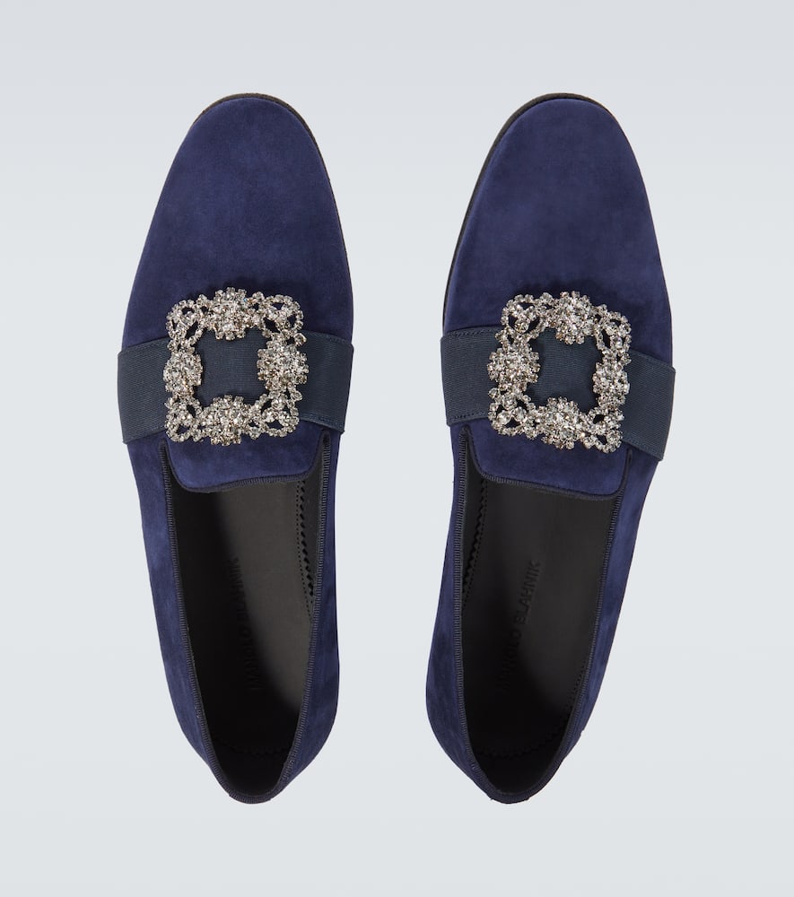 Manolo Blahnik Carlton Embellished Suede Loafers In Blue