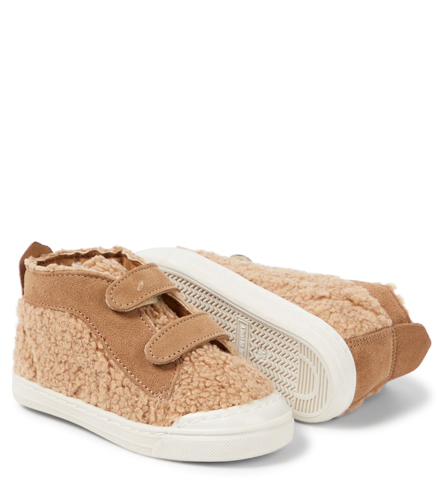 Il Gufo Leather-trimmed Teddy Sneakers In Beige